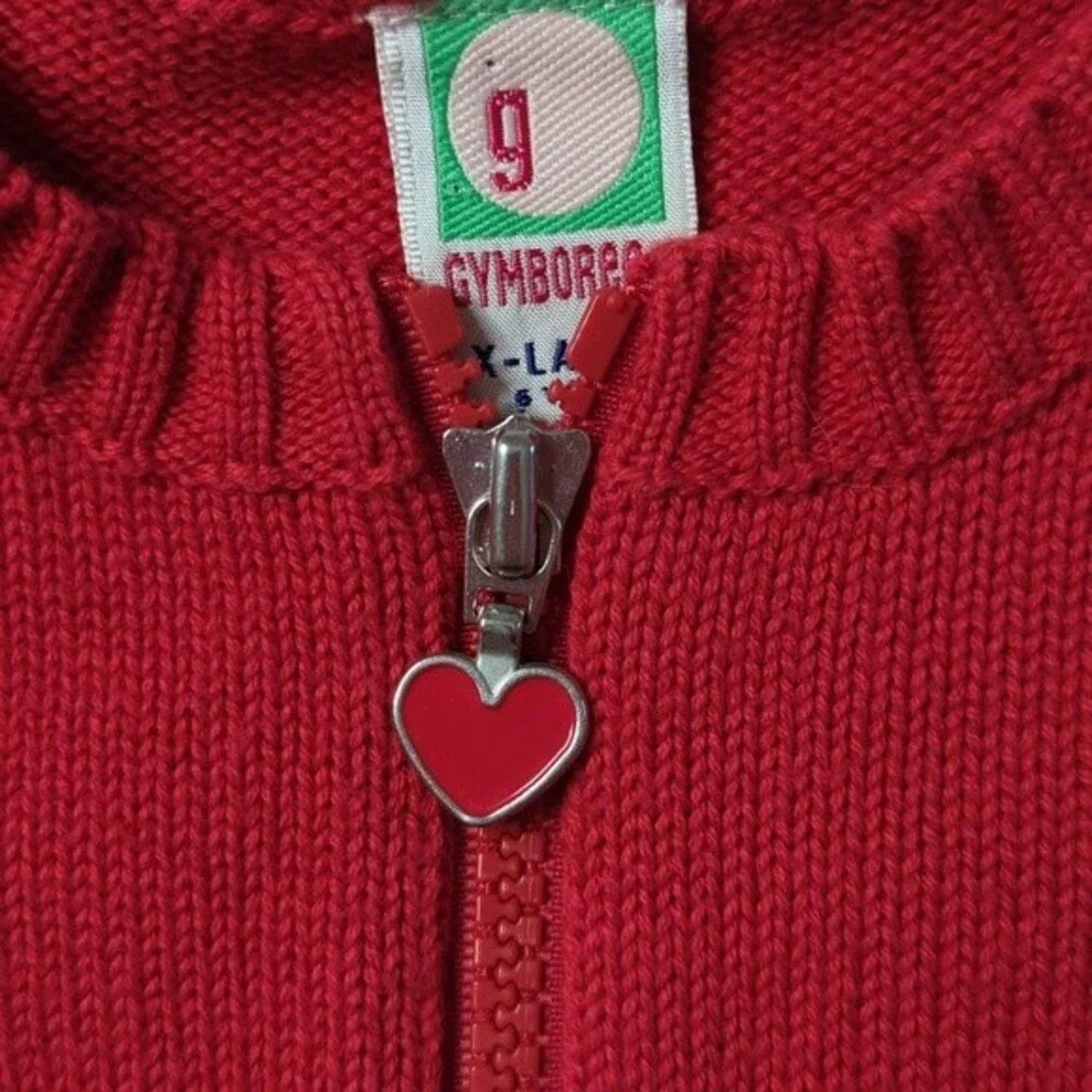 Gymboree zip up sweater red with hearts size X-Large 6 years